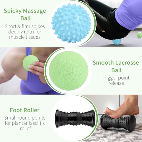 Maliton Massage Ball & Foot Roller - 3-in-1 Set with Spiky Ball, Lacrosse Ball, Massage Roller - Plantar Fasciitis Relief ...