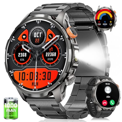 Smart Watches for Men, Military Smart Watch with 100 Days Battery/Flashlight/Heart Rate/Sleep/SpO2 Monitor/Call/110+ Sport...