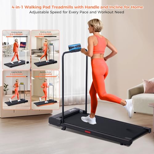 SUOUER Walking Pad with Handle Bar, Compact Portable Walking Pad Treadmills for Home/Apartment with Handles, 3.0HP Small E...