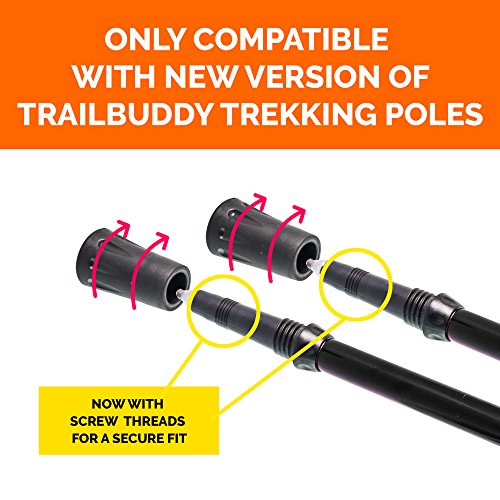 TrailBuddy Walking Stick Tips - Pack of 6 Replacement Rubber Cane Tips Fit Most Trekking & Hiking Poles w/Shock Absorptio...