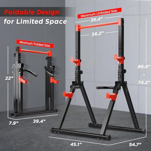 SogesHome Power Tower Dip Station Pull Up Bar for Home Gym, Adjustable & Foldable Multifunction Fitness Workout Station wi...