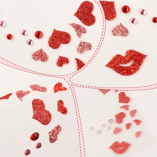 Valentine's Day Face Gems Face Jewels Stickers Red Love Heart Lip Self Adhesive Eye Body Face Nail Hair Crystal Rhinestone...