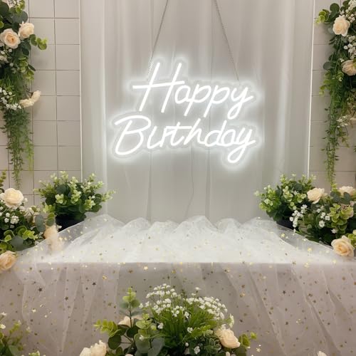 Happy Birthday Neon Sign for Backdrop, LED Happy Birthday Light Up Sign, USB Powered Dimmable Neon Light for Birthday Part...