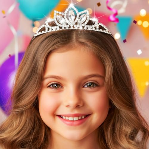 Kilshye Princess Silver Tiara and Crown Pink Crystal Tiaras Pageant Crowns Rhinestone Birthday Headdress for Women