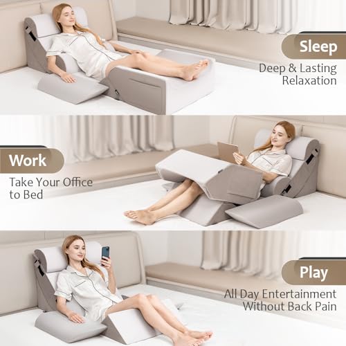 9PCS Orthopedic Bed Wedge Pillow Set for After Surgery Recovery, Body Positioners for Back and Leg Pain Relief, Adjustable...