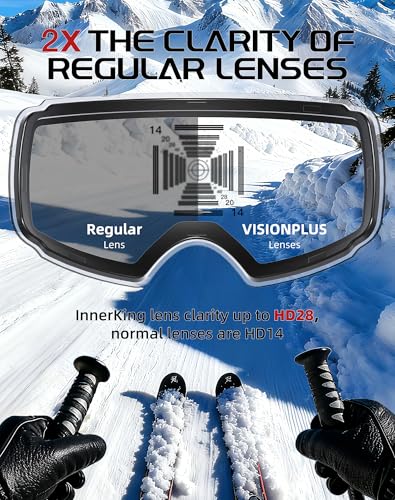Innerking Interchangeable Ski Goggles, Magnetic Lens Snow Goggles, OTG Anti Fog Snowboard Goggles for Women Men Adult Youth