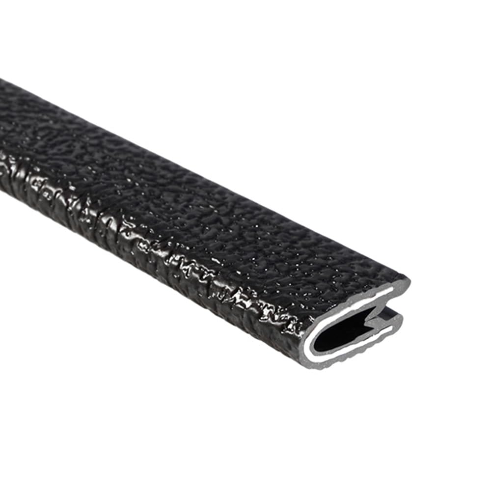TRIM-LOK Edge Trim - Fits 1/8" Edge, 9/16” Leg Length, 100’ Length - Dual Gripping Fingers - Black, Pebble Texture - Flexible PVC Edge Protector