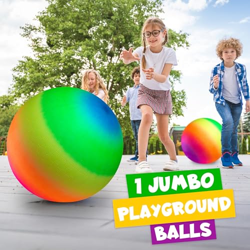Bedwina 18 Inch Rainbow Playground Ball for Kids (Pack of 1 or 2) Jumbo Size Rainbow Inflatable Big Bouncy Kickball for Pa...