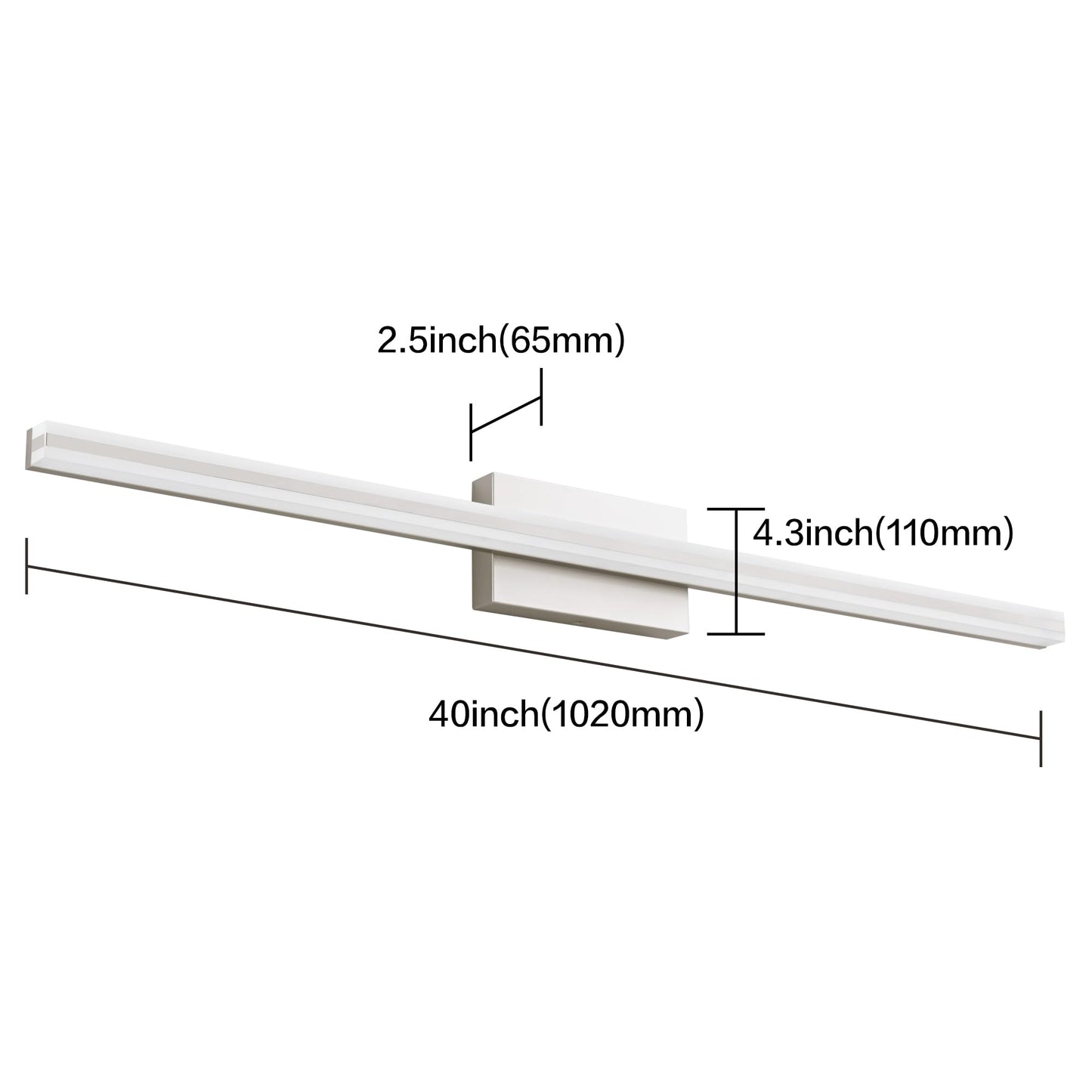 Solfart 40 Inch Modern Led Bathroom Vanity Light - Dimmable Stainless Steel Over Mirror Fixture, Silver Finish, Model 8B07B29F