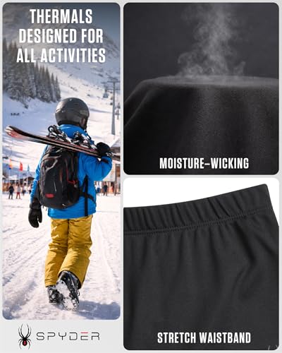 Spyder Kids Thermal Underwear Set - 2 Piece Moisture Wicking Insulated Girls Boys Thermal Set Base Layer Long Johns for Kids