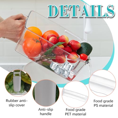 Havawish 2 Set Ice Bin and Flexible Scoop Set Plastic Freezer Ice Bin with Pull out Handle Clear Storage Bucket for Contai...