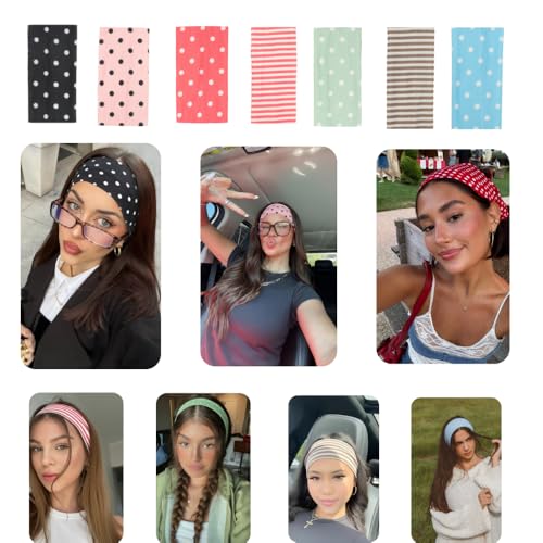 Anvnkl Polka Dot Headband,Stripe Head Bands 5 Pack Non Slip Soft Fabric Elastic for Girls Daily Heart Cute Hairbands, Fash...