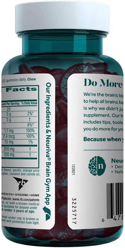 NEURIVA Plus Brain Supplement for Memory, Focus & Concentration + Cognitive Function with Nootropics Phosphatidylserine and Neurofactor, VIT B6 & B12, Strawberry Flavor, 50 Gummies (2 Pack)