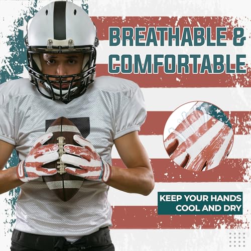 HANDLANDY Youth Football Gloves for Boys Girls, Sticky Wide Receiver Gloves for Kids, Junior Flag Football Gloves