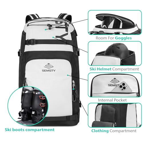 SEMSTY Ski Boot Bag, 55L/70L Waterproof Ski and Snowboard Boots Travel Backpack for Skis, Snowboard, Ski Helmet, Goggles, ...