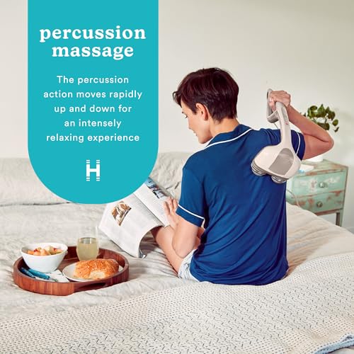 Homedics Percussion Action Massager with Heat | Adjustable Intensity, Dual Pivoting Heads | 2 Sets Interchangeable Nodes, ...