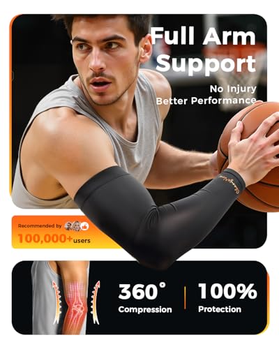 Copper-Infused Compression Arm Sleeves for Men & Women [Stronger Support & Perfect Fit] Ultra Breathable Full Arm Brace fo...