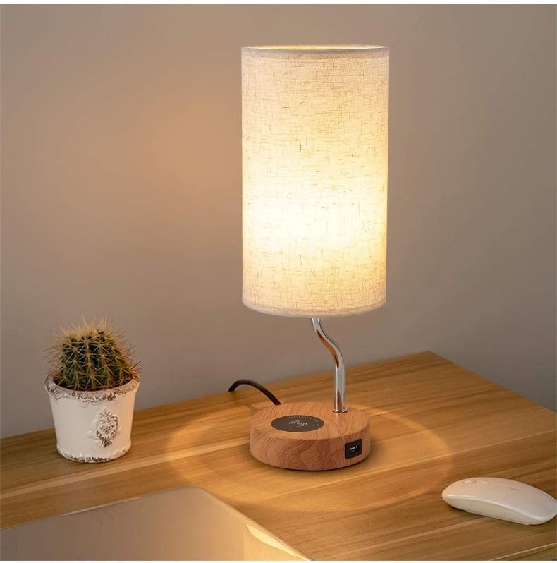 Artoomizz Smart Bedside Table Lamp Set of 2 - Touch Control LED, Dimmable, Wooden, Fabric Shade, Cream