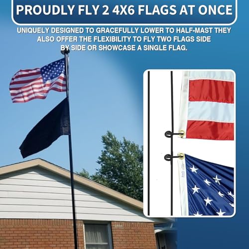 FFILY Heavy Duty 25 FT Flag Pole, Unbending 100MPH Wind Resistance, 12Gauge 95HBW Hard Aerospace Aluminum, In-Ground Flagp...