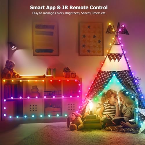 KepStars 33ft Globe String Lights, 66 LED RGB Color Changing String Fairy Lights, Smart APP & IR Remote Control, 200+ Scen...