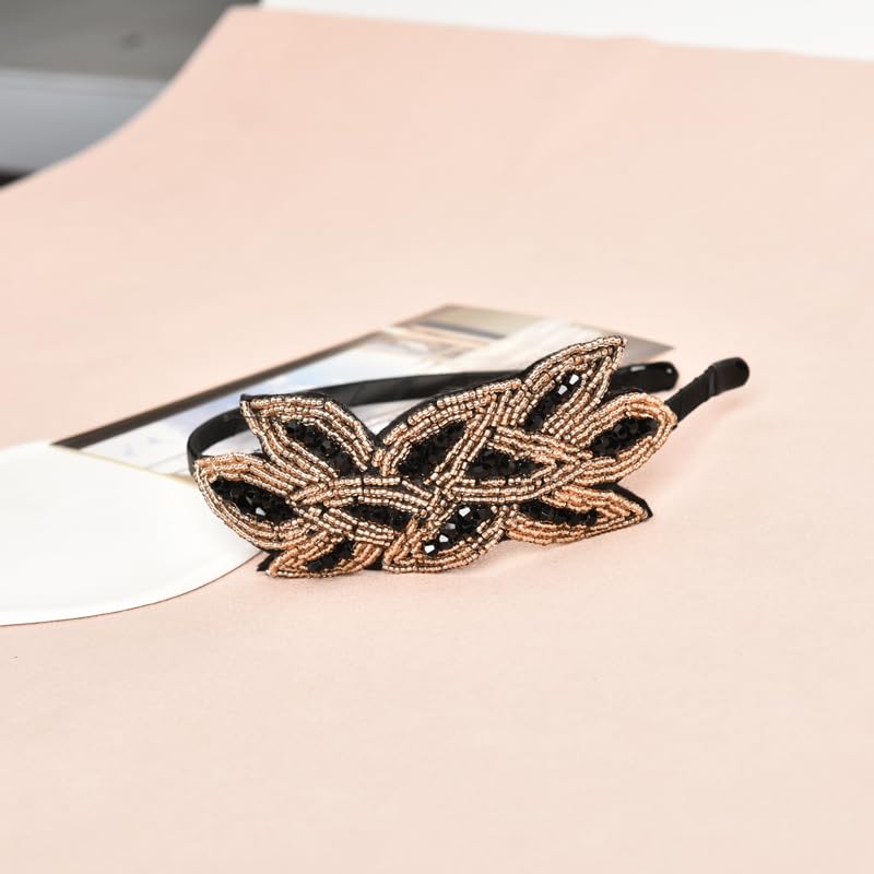 YALLNASL Vintage 1920s Flapper Headband for Women Rhinestone Beaded Head Bands No Slip 1920 Flapper Hair Band Accessories Crysta
