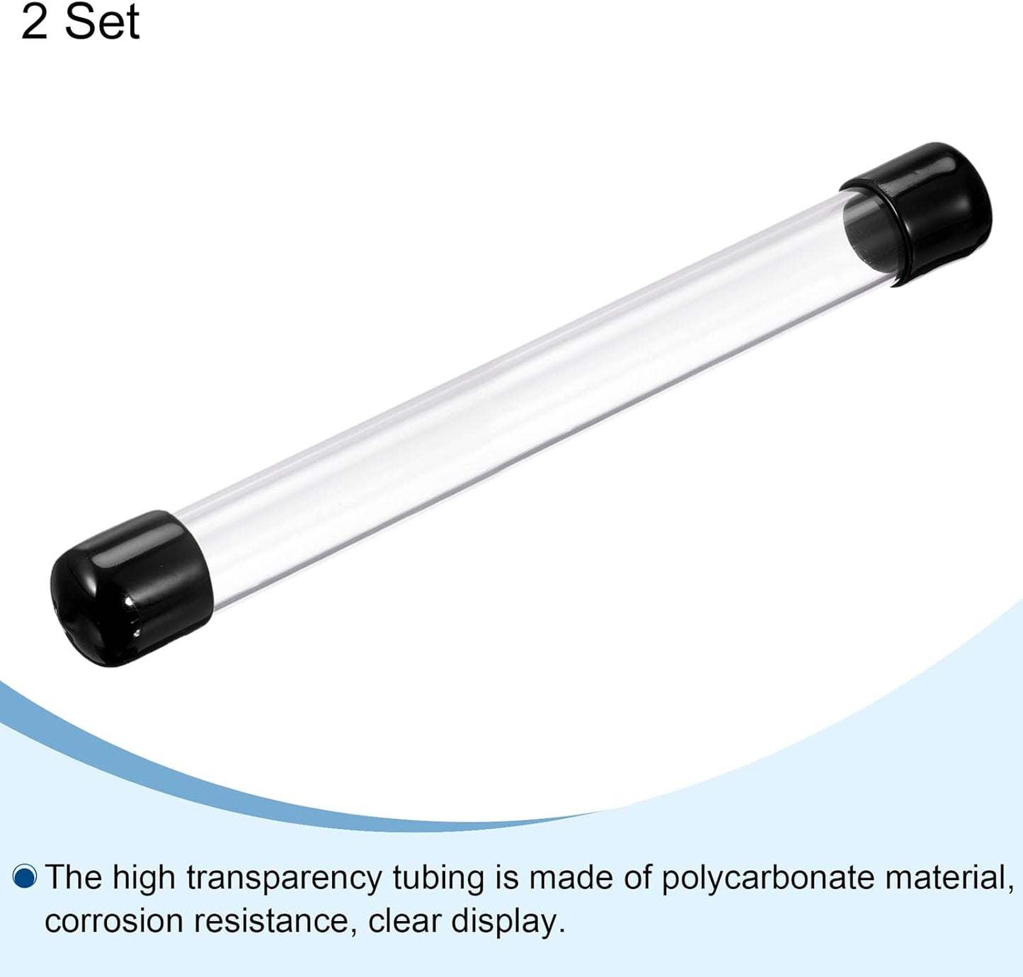 PATIKIL Clear Rigid Tube Round Plastic Tubing with Black Rubber Caps Polycarbonate Water Pipe, 305mm/ 12 Inch Length, 16mmx20mm/0.63"x0.8", 2 Set
