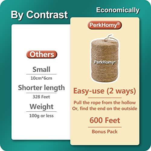 PerkHomy Natural Jute Twine 600 Feet Long Twine String for Crafts Gift Wrapping Packing Gardening Crochet Knitting Macrame...