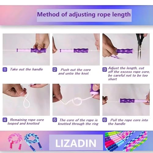 LIZADIN Jump Rope for Kids, Soft Beaded Skipping Rope, Adjustable Length Tangle-Free Segmented Jumping Rope for Kids Stude...