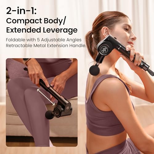NAPRE Foldable Massage Gun with Extension Handle & 5 Adjustable Angles,Deep Tissue Back Massage for Neck/Body Pain Relief,...