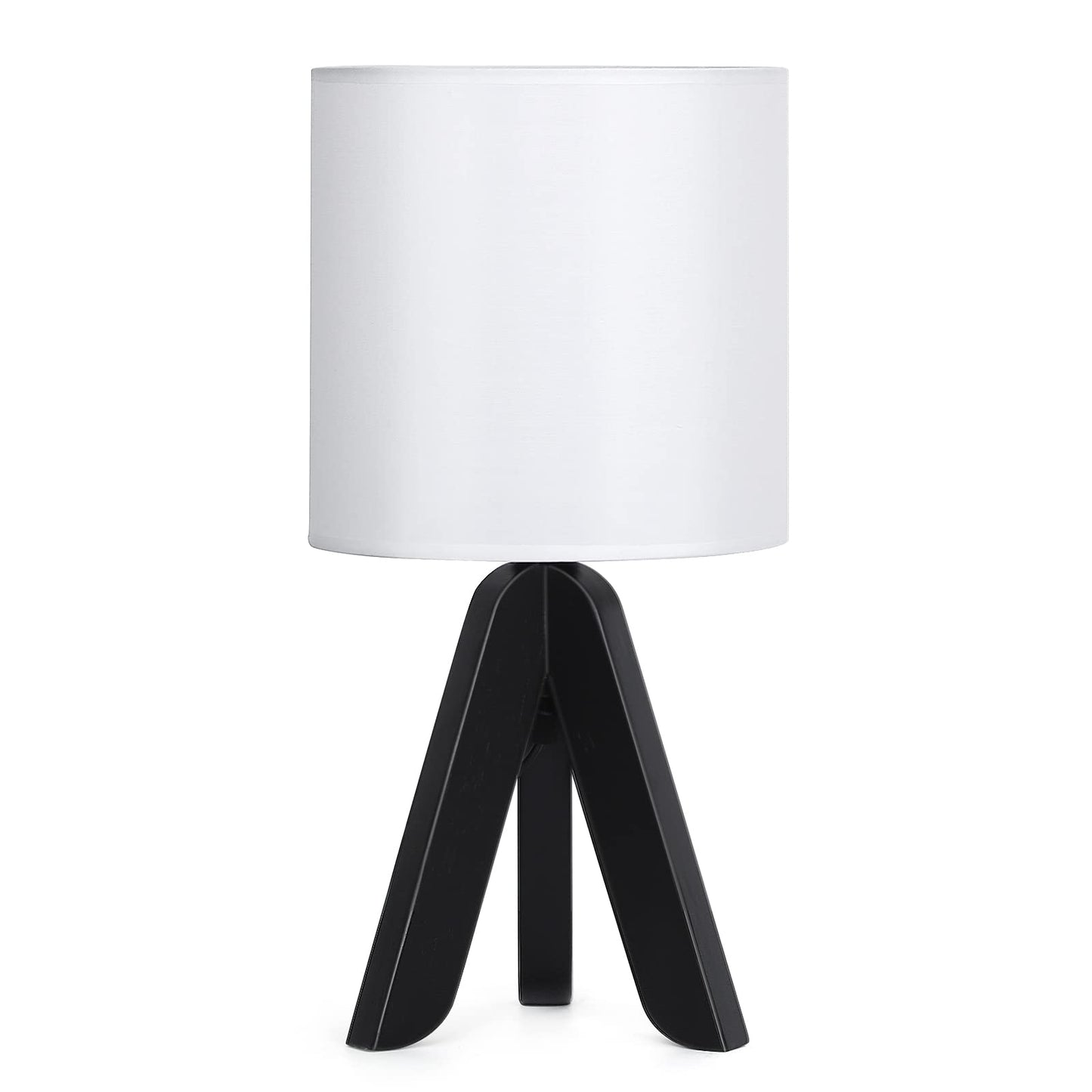 HAITRAL Wooden Tripod Table Lamp, Black Base, Linen Shade, Small Nightstand Lamp for Bedroom, Kids Room, Nursery