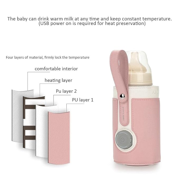 3 Temperature Adjustable Portable Baby Bottle Warmer, Portable Car Travel Bottle Warmer USB Milk Heat Keeper Baby Bottle Warmer ()