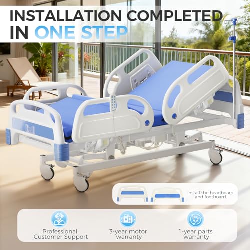 DriveEy 5 Function Full Electric Hospital Bed, 600LBS Adjustable Hospital Beds for Home Use, Medical Bed for Seniors with ...