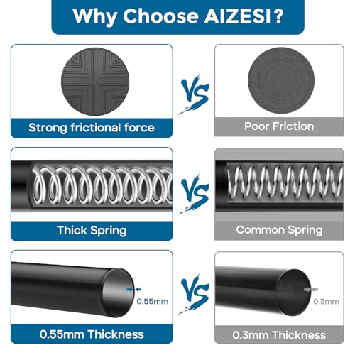 AIZESI Tension Rod 24 to 46 Inch, 1Pcs Black Tension Curtain Rod, Adjustable Spring Tension Rod No Drilling for window，kit...