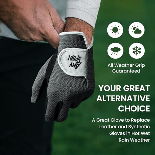 Amy Sport Golf Gloves Men Pair Left and Right Both Hand Rain Grip Lh Rh Weathersof No Sweat All Weather Grips Soft Comfort...