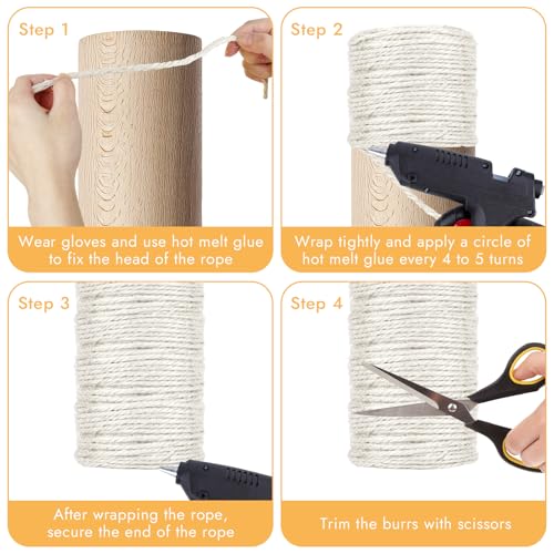 164 Feet Sisal Rope for Cat Scratching Post, 4 mm Natural Cat Tree Rope, DIY Hemp Twine Rope for Repairing, Recovering Scr...