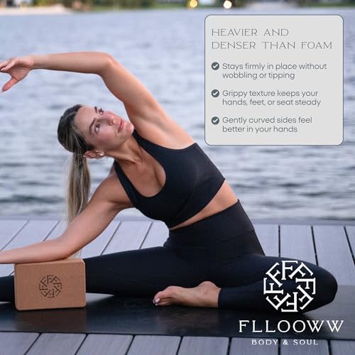 FFLLOOWW Premium Cork Yoga Block – Non-Slip, High-Density Support for Yoga, Pilates, Stretching, Home Workouts & Balance T...