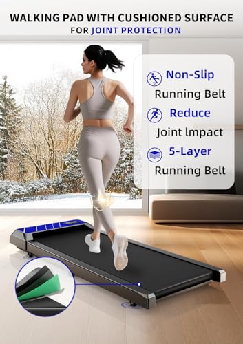 Walking Treadmill Pad with Incline, Portable Under Desk Treadmill for Home Office, 2.5 HP Quiet Compact Walking Machine wi...