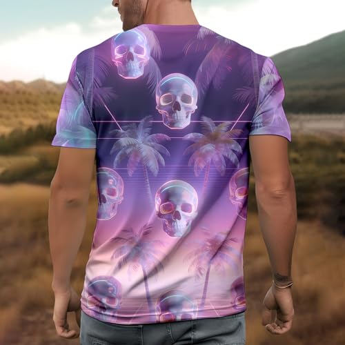Hawaiian T Shirts for Men - Skull Palm Tree | Short Sleeve Crewneck Hawaiian Graphic Tees Summer Tops,for Travel