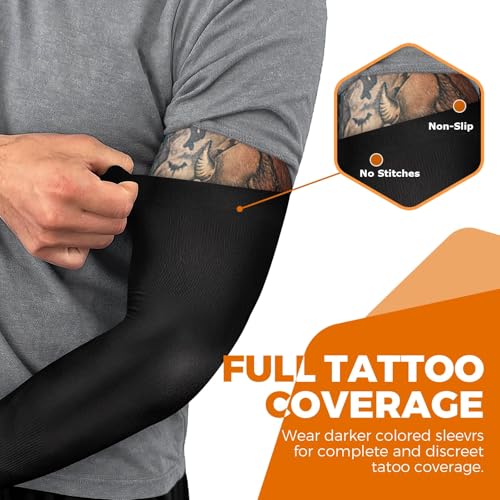AURUZA 5 Pairs Arm Sleeves for Men & Women, Compression Cooling Tattoo Sleeve Cover Up for Women,UV Sun Protection