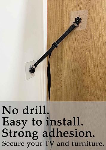OeckuXIY 2 Pack Adjustable TV Safety Straps, No-Drill Adhesive Anti-Tip Furniture Anchors for Baby Proofing, Flat Screens ...