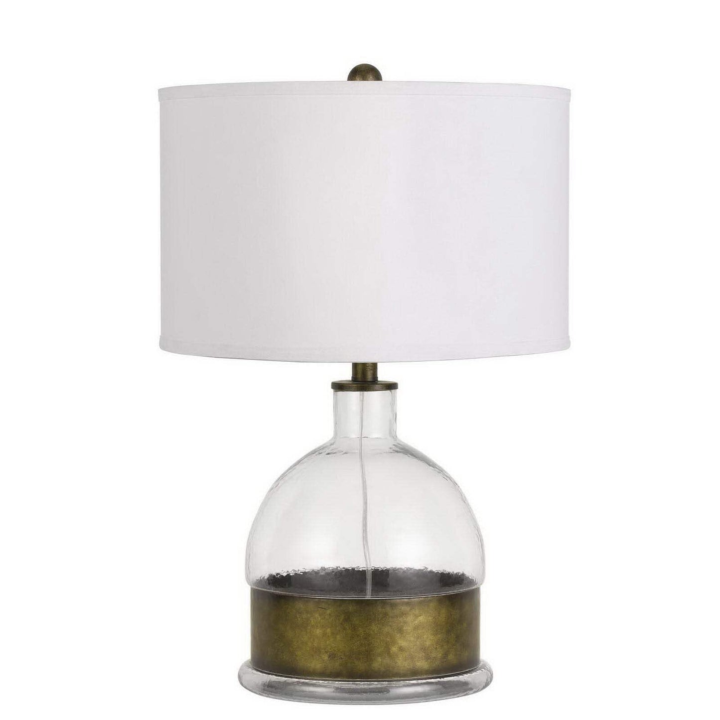 Homeroots 25 In. Clear Glass Table Lamp With White Drum Shade, Model 524768