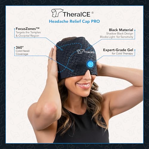 TheraICE Migraine Relief Cap PRO, Headache Relief Cap, Ice Face Mask, Cold Compress Head Wrap for Tension Headache Relief,...