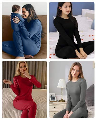 Sampeel Thermal Underwear for Women Long Johns with Fleece Lined Long Sleeve Shirt Legging Lounge Set Cold Weather Top Bottom