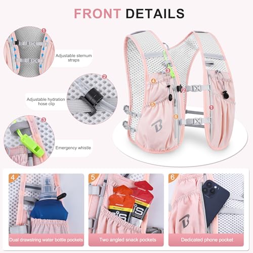 BECOJADDE Running Vest Hydration Backpack for Men Women, 5L Lightweight Running Backpack Hydration Pack for Marathon, Trai...