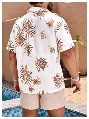 OYOANGLE Men's Hawaiian 2 Piece Outfit Sets Beach Casual Outfits Short Sleeve Button Down Shirt and Shorts Suits