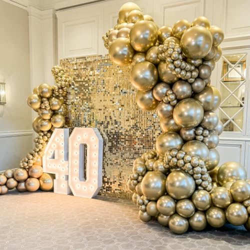 Awenztech 120pcs Metallic Gold Balloon Arch Kit, 18 12 10 5 inch Chrome Gold Latex Balloons Different Sizes Metallic Gold ...