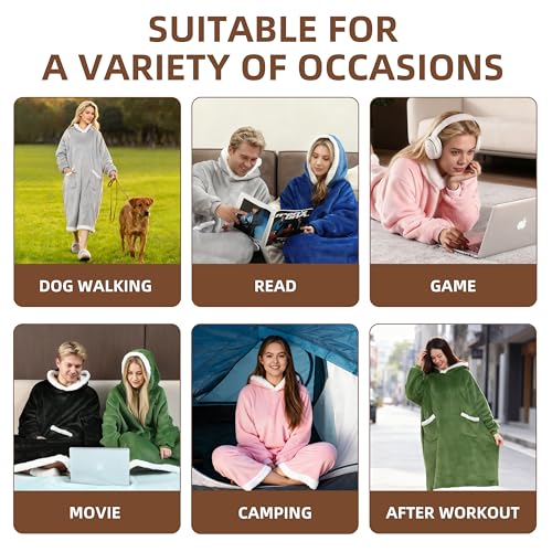 Yosamio Hooded Blanket Wearable Super Soft Flannel & Sherpa, Oversized Fleece Hoodie Blanket, Cozy Wearable Blanket