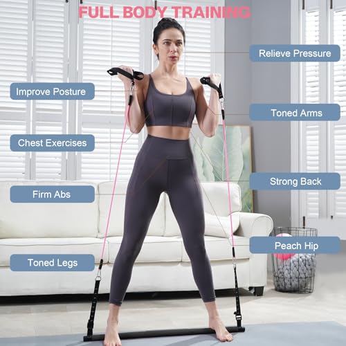 kisnbld Pilates Bar Kit with Resistance Bands, Multifunctional Pilates Bar with 3 Set Exercise Resistance Bands, Portable ...