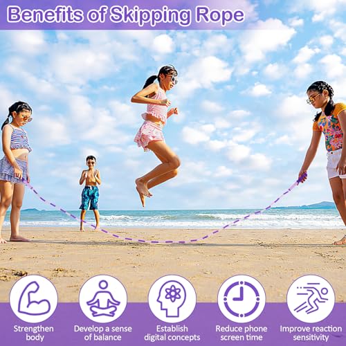 Jump Rope for Kids, Adjustable Jump Ropes for 4 5 6 7 8 10 12, Tangle Free Jumping Rope Age 8-12, Segmented Soft Beaded Sk...