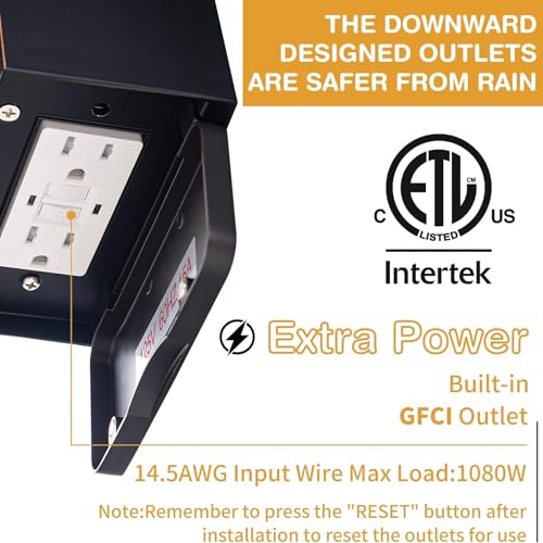 Porch Lights with GFCI Outlet, Dusk to Dawn Outdoor Lights with Outlet, 3 Lighting Modes Exterior Light Fixture Waterproo...